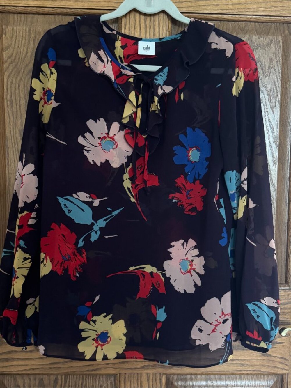 CAbi Juliet Blouse - Style #3859 - Sheer Plum Floral Print Top - Medium
